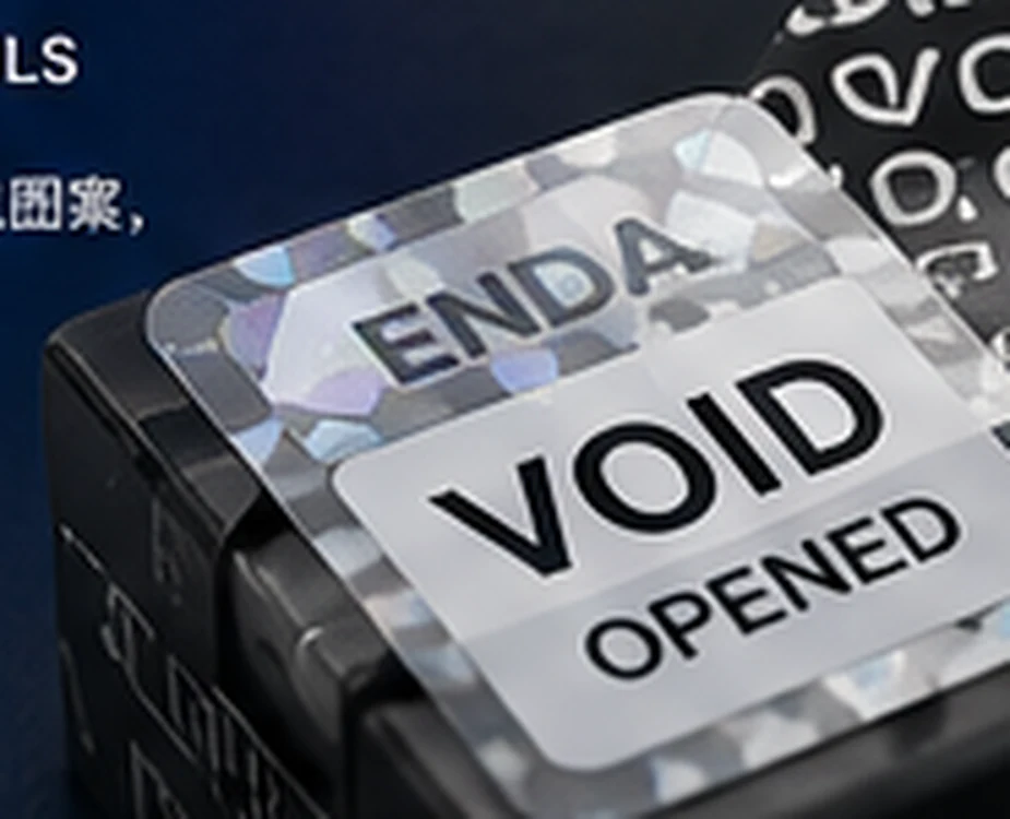 Close-up of opened VOID label effect